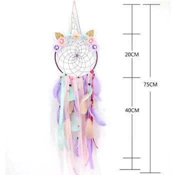 Unicorn Dream Catcher LED Light Wind Chimes Feather Hanging Dream Catchers Υπνοδωμάτιο Κρεμάστρες τοίχου Διακόσμηση Unicorn Dreamcatcher