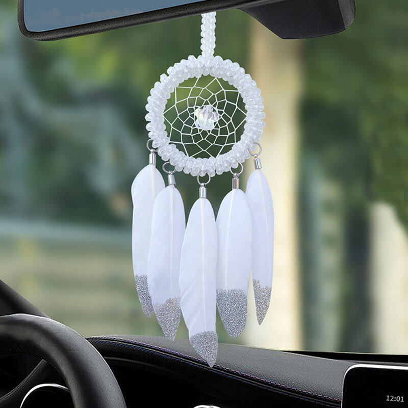 Apărător de vise Pene țesute manual Clopoței de vânt Pandantiv mașină Oglindă retrovizoare Decorare Cadouri de festival Ornamente pentru agățat dormitor