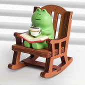 Κουνιστή πολυθρόνα Frog Coffee Χαριτωμένη Θεραπευτική Διακόσμηση Μίνι κουνιστή καρέκλα με ειδώλιο ρητίνης βατράχου με βιβλίο καφέ Διακόσμηση γραφείου σπιτιού