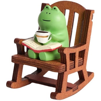 Κουνιστή πολυθρόνα Frog Coffee Χαριτωμένη Θεραπευτική Διακόσμηση Μίνι κουνιστή καρέκλα με ειδώλιο ρητίνης βατράχου με βιβλίο καφέ Διακόσμηση γραφείου σπιτιού