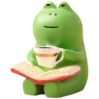Κουνιστή πολυθρόνα Frog Coffee Χαριτωμένη Θεραπευτική Διακόσμηση Μίνι κουνιστή καρέκλα με ειδώλιο ρητίνης βατράχου με βιβλίο καφέ Διακόσμηση γραφείου σπιτιού