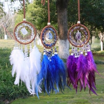 Φυσικός Αχάτης Dream Catchers 7 Chakra Crystal Gemstone Dream Catcher Life Crystal Feather Dream Catchers Κρεμάστρες κρεβατοκάμαρας