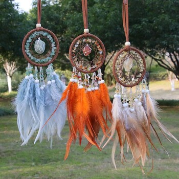 Φυσικός Αχάτης Dream Catchers 7 Chakra Crystal Gemstone Dream Catcher Life Crystal Feather Dream Catchers Κρεμάστρες κρεβατοκάμαρας