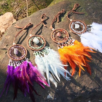 Φυσικός Αχάτης Dream Catchers 7 Chakra Crystal Gemstone Dream Catcher Life Crystal Feather Dream Catchers Κρεμάστρες κρεβατοκάμαρας