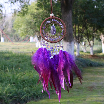 Φυσικός Αχάτης Dream Catchers 7 Chakra Crystal Gemstone Dream Catcher Life Crystal Feather Dream Catchers Κρεμάστρες κρεβατοκάμαρας