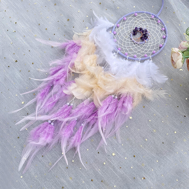 Arborele vieții, clopoței de vânt din cristal țesute manual Captorul de vise cu pene pentru sufragerie, ornamente pentru agățat pe perete, cadouri de absolvire de naștere