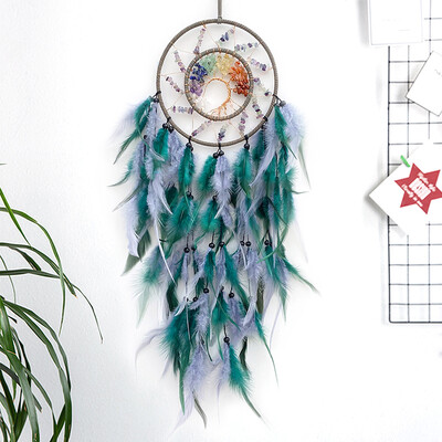 Dream Catcher Tree Of Life Κρυστάλλινα χειροποίητα φτερά Wind Chimes Κρεμάστρες τοίχου για κρεβατοκάμαρα Δημιουργικά δώρα για φεστιβάλ γενεθλίων