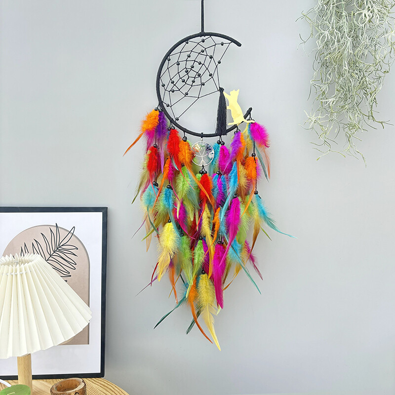 Apărător de vise nordic, clopoței de vânt țesute manual, agățat de perete cu pene colorate pentru sufragerie, dormitor, cadouri de vacanță, decorațiuni pentru casă