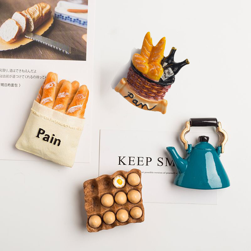 Autocolante magnetice amuzante 3D pentru frigider pentru alimente, prăjitor de pâine, rășină, rosii, cafea, ou, tartă, autocolante magnetice, decor pentru bucătărie de acasă