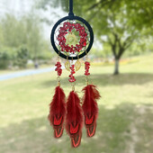 Dream Catcher Crystal Stone Red Feather Wind Chime Retro Exquisite μενταγιόν αυτοκινήτου Δημιουργικά στολίδια κρεβατοκάμαρας Δώρα Φεστιβάλ