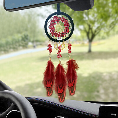 Dream Catcher Crystal Stone Red Feather Wind Chime Retro Exquisite μενταγιόν αυτοκινήτου Δημιουργικά στολίδια κρεβατοκάμαρας Δώρα Φεστιβάλ