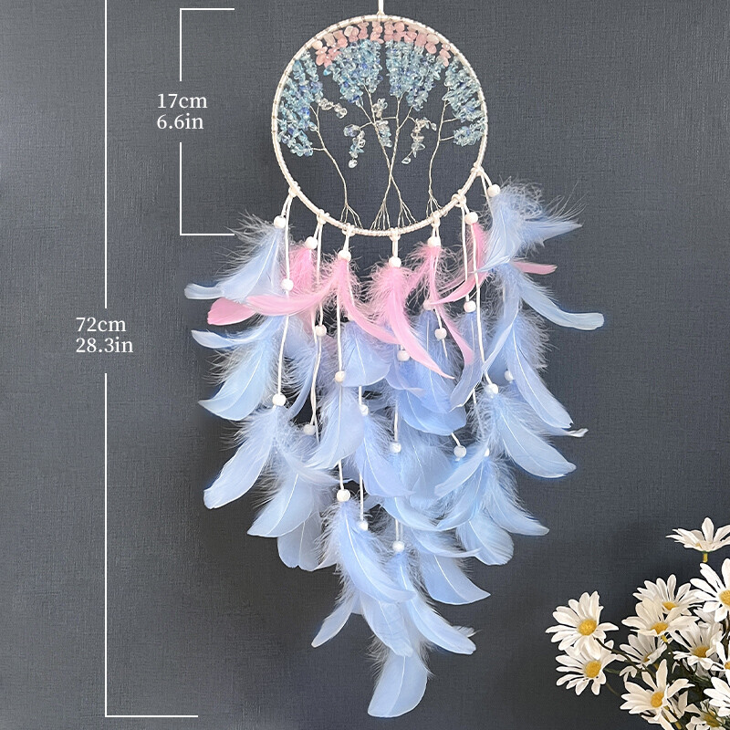 Apărător de vise Cristal Arborele vieții Pene albastre Clopoței de vânt Ornamente suspendate pentru dormitor Cadouri de festival de aniversare Decorațiuni pentru casă