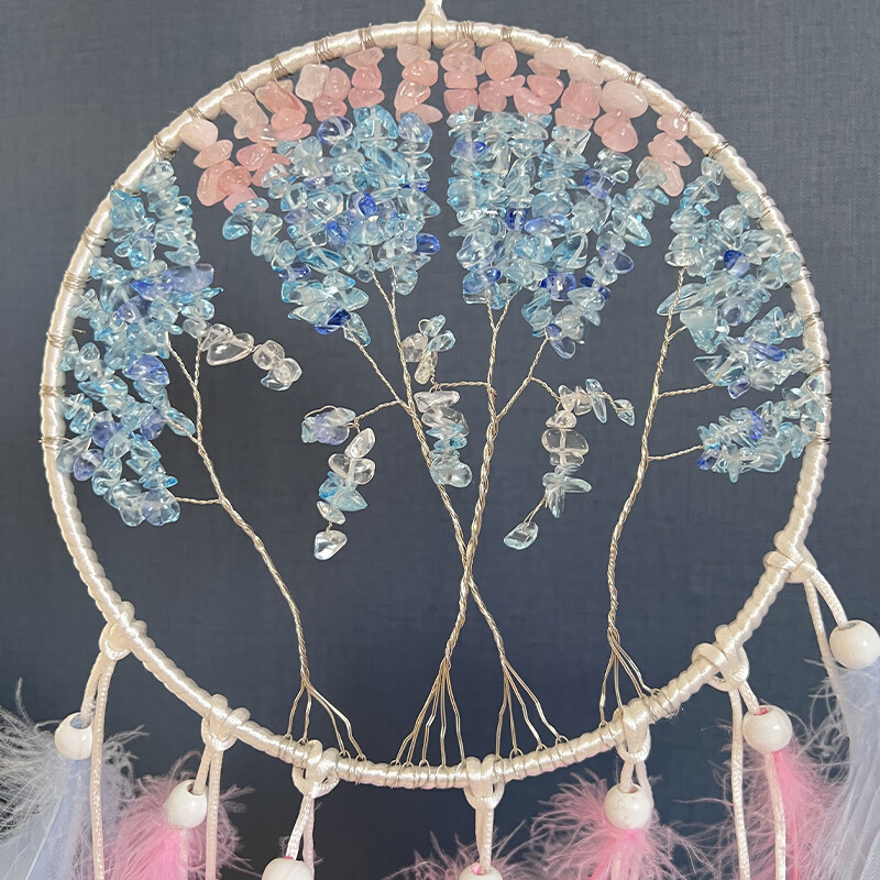 Apărător de vise Cristal Arborele vieții Pene albastre Clopoței de vânt Ornamente suspendate pentru dormitor Cadouri de festival de aniversare Decorațiuni pentru casă