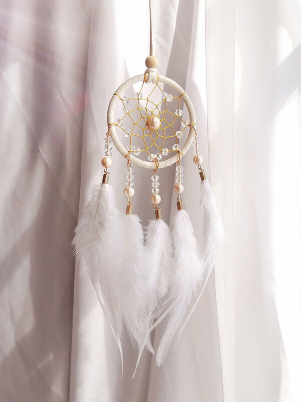 Pandantiv creativ pentru mașină țesut manual Captorul de vise Pene Clopoțel de vânt Cadou de Ziua Îndrăgostiților Ornamente pentru agățat pentru dormitor Decorare pentru casă