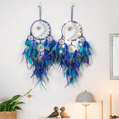 Μπλε Dream Catchers Feather Boho Στολίδι για Υπνοδωμάτιο Wind Catcher Moon Art Wall Hanging Home Σαλόνι Εσωτερικό Διακοσμητικό