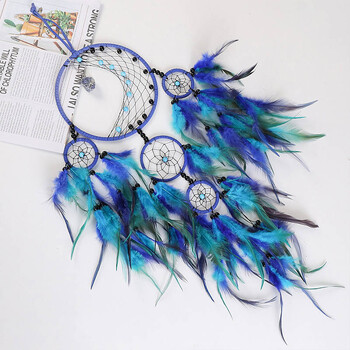 Μπλε Dream Catchers Feather Boho Στολίδι για Υπνοδωμάτιο Wind Catcher Moon Art Wall Hanging Home Σαλόνι Εσωτερικό Διακοσμητικό