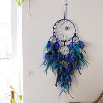 Μπλε Dream Catchers Feather Boho Στολίδι για Υπνοδωμάτιο Wind Catcher Moon Art Wall Hanging Home Σαλόνι Εσωτερικό Διακοσμητικό