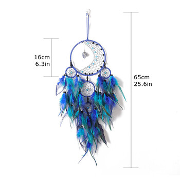 Μπλε Dream Catchers Feather Boho Στολίδι για Υπνοδωμάτιο Wind Catcher Moon Art Wall Hanging Home Σαλόνι Εσωτερικό Διακοσμητικό