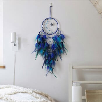 Μπλε Dream Catchers Feather Boho Στολίδι για Υπνοδωμάτιο Wind Catcher Moon Art Wall Hanging Home Σαλόνι Εσωτερικό Διακοσμητικό