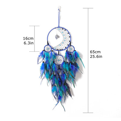 Μπλε Dream Catchers Feather Boho Στολίδι για Υπνοδωμάτιο Wind Catcher Moon Art Wall Hanging Home Σαλόνι Εσωτερικό Διακοσμητικό