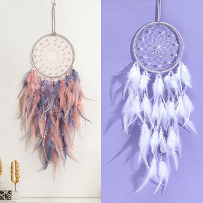 White Feather Dreamcatcher Орнаменти за окачване на стена за стая за момичета Grey Boho Wind Dream Catcher Декорация на дома Уникални подаръци