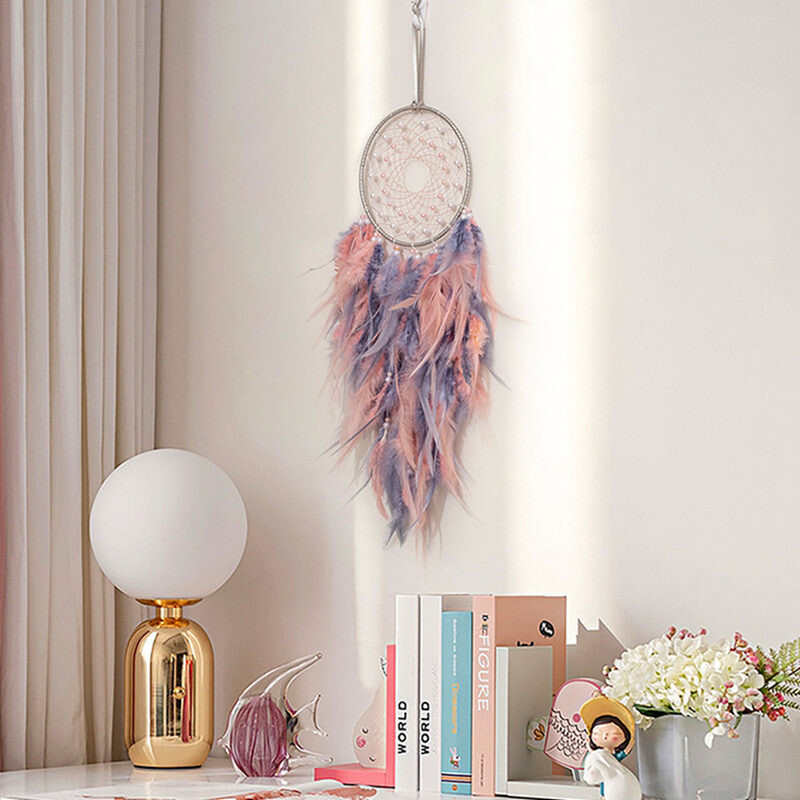 Atrapator de vise cu pene albe Ornamente de cameră pentru agățat pe perete pentru camera fetelor Captorul de vise cu vânt gri Boho Decor pentru casă Cadouri unice