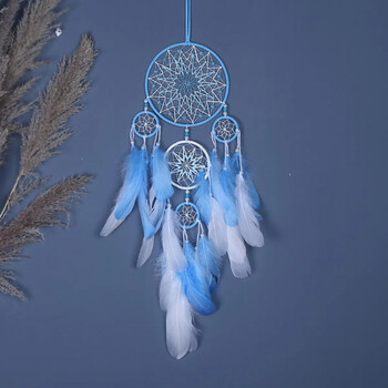 Lucky Five Rings Dreamcatcher κρεμαστό κόσμημα Διακόσμηση σπιτιού Hot Selling Εξαιρετικό φυσικό φτερό Δημιουργική διακόσμηση Wind Chimes