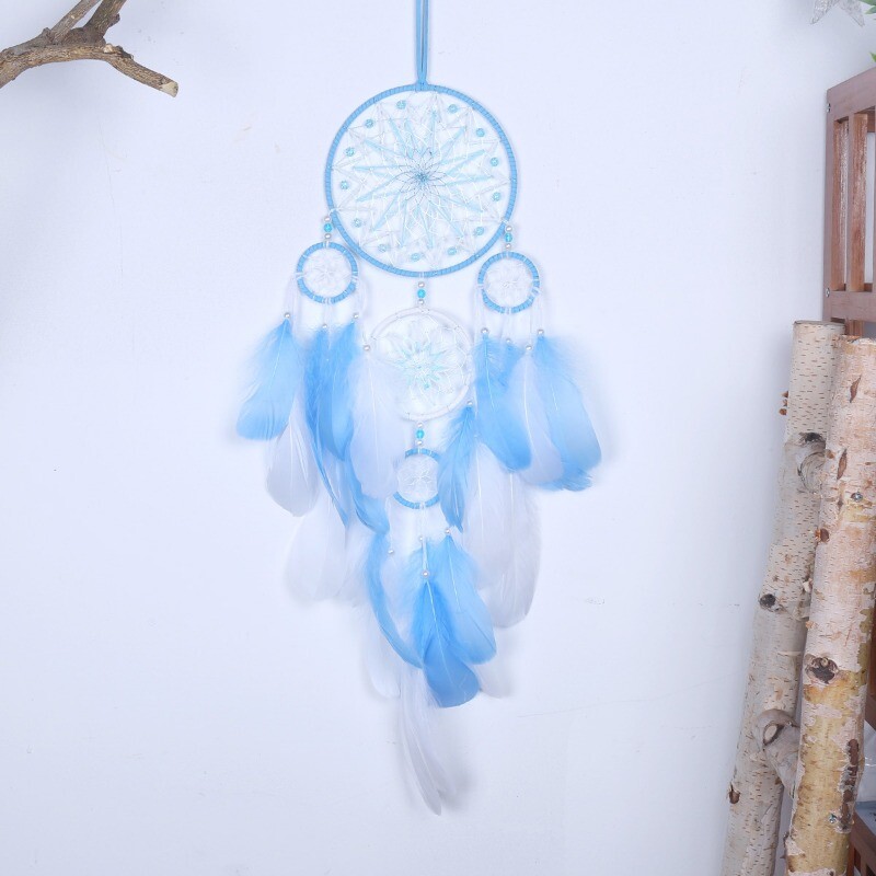 Lucky Five Rings Dreamcatcher Pandantiv Decorarea casei Vânzare fierbinte Pene naturale rafinate Decorare creativă Clopoței de vânt