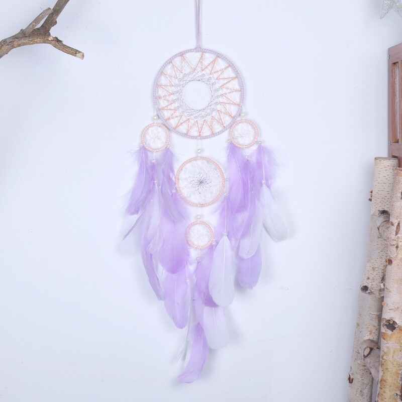 Lucky Five Rings Dreamcatcher Pandantiv Decorarea casei Vânzare fierbinte Pene naturale rafinate Decorare creativă Clopoței de vânt