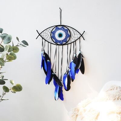Evil Eye Dreamcatcher Boho Διακόσμηση σπιτιού Χειροποίητη Ταπετσαρία Κρεμαστό Διακόσμηση Τοίχου Μακραμέ Κρεμάστρα τοίχου για Σαλόνι Υπνοδωμάτιο