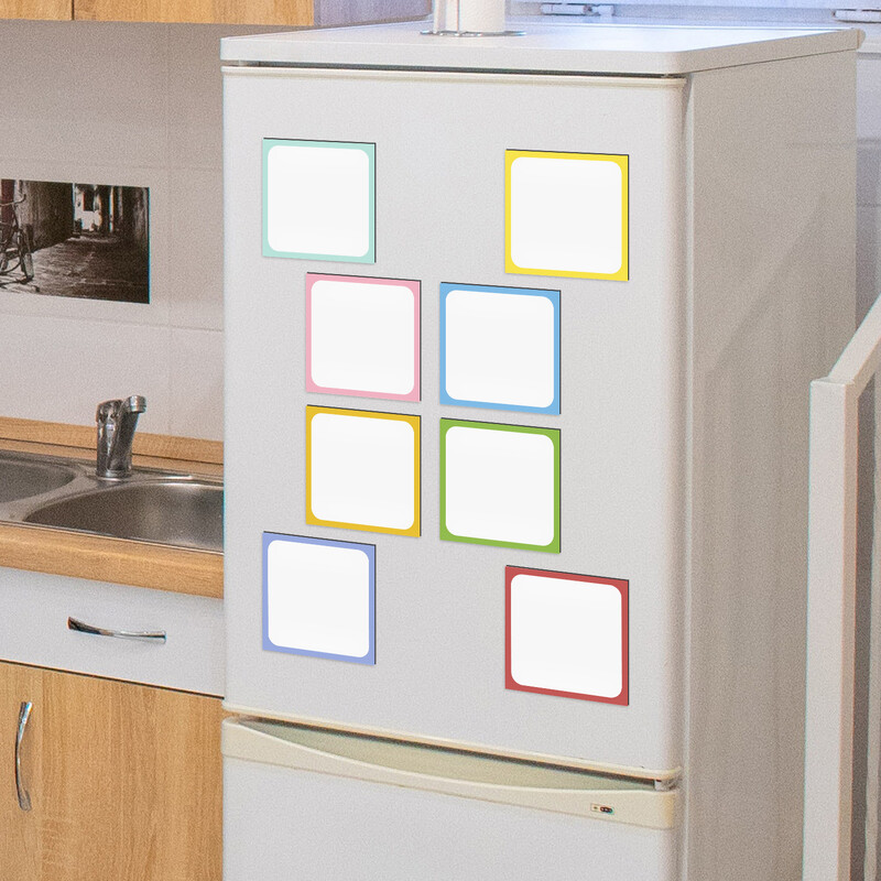 Autocolante colorate cu aspirație magnetică pătrate de 8 buc. Note pentru ștergere uscată Etichete pentru tablă albă potrivite pentru frigiderele de familie de școală