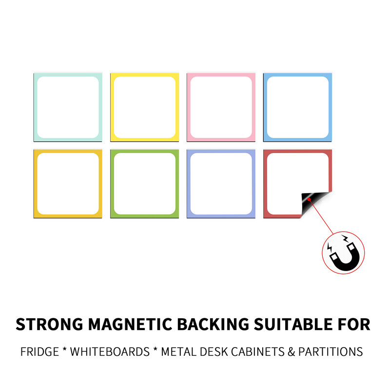 Autocolante colorate cu aspirație magnetică pătrate de 8 buc. Note pentru ștergere uscată Etichete pentru tablă albă potrivite pentru frigiderele de familie de școală