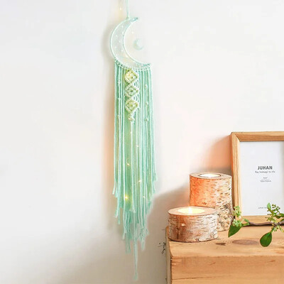 Bohemian Moon Dream Catcher με φως ή χωρίς φως, φούντα Macrame Dreamcatcher δώρα για κορίτσι, διακόσμηση σπιτιού σε τοίχο