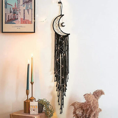 Bohemian Moon Dream Catcher με φως ή χωρίς φως, φούντα Macrame Dreamcatcher δώρα για κορίτσι, διακόσμηση σπιτιού σε τοίχο