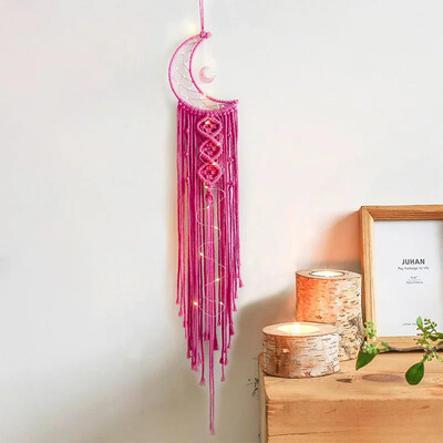 Bohemian Moon Dream Catcher με φως ή χωρίς φως, φούντα Macrame Dreamcatcher δώρα για κορίτσι, διακόσμηση σπιτιού σε τοίχο