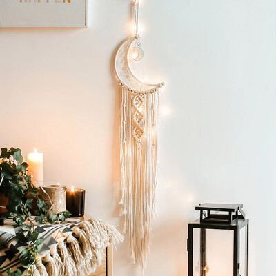 Bohemian Moon Dream Catcher με φως ή χωρίς φως, φούντα Macrame Dreamcatcher δώρα για κορίτσι, διακόσμηση σπιτιού σε τοίχο