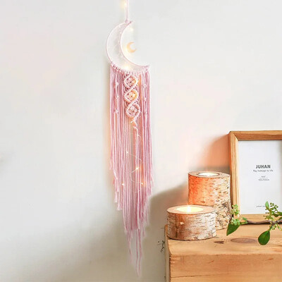 Bohemian Moon Dream Catcher με φως ή χωρίς φως, φούντα Macrame Dreamcatcher δώρα για κορίτσι, διακόσμηση σπιτιού σε τοίχο