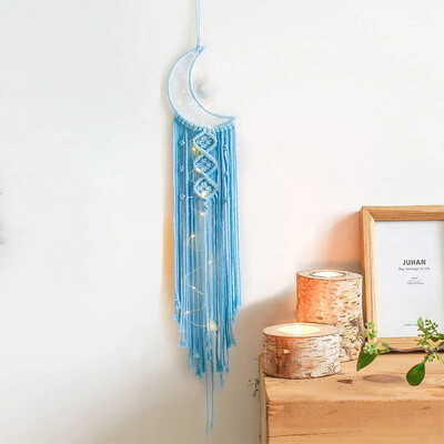 Bohemian Moon Dream Catcher με φως ή χωρίς φως, φούντα Macrame Dreamcatcher δώρα για κορίτσι, διακόσμηση σπιτιού σε τοίχο