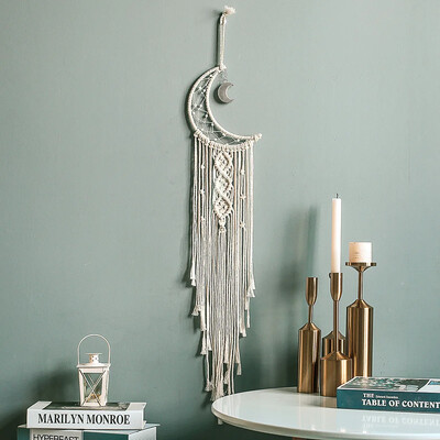 Bohemian Moon Dream Catcher με φως ή χωρίς φως, φούντα Macrame Dreamcatcher δώρα για κορίτσι, διακόσμηση σπιτιού σε τοίχο