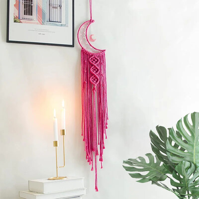 Bohemian Moon Dream Catcher με φως ή χωρίς φως, φούντα Macrame Dreamcatcher δώρα για κορίτσι, διακόσμηση σπιτιού σε τοίχο