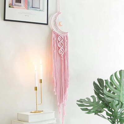 Bohemian Moon Dream Catcher με φως ή χωρίς φως, φούντα Macrame Dreamcatcher δώρα για κορίτσι, διακόσμηση σπιτιού σε τοίχο
