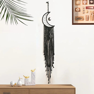Bohemian Moon Dream Catcher με φως ή χωρίς φως, φούντα Macrame Dreamcatcher δώρα για κορίτσι, διακόσμηση σπιτιού σε τοίχο