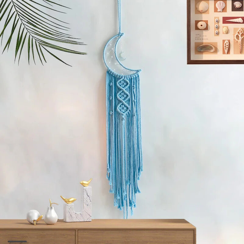 Captorul de vise Bohemian Moon cu lumină sau fără lumină, ciucuri Macrame Dreamcatcher Cadouri pentru fete, agățat pe perete decor acasă