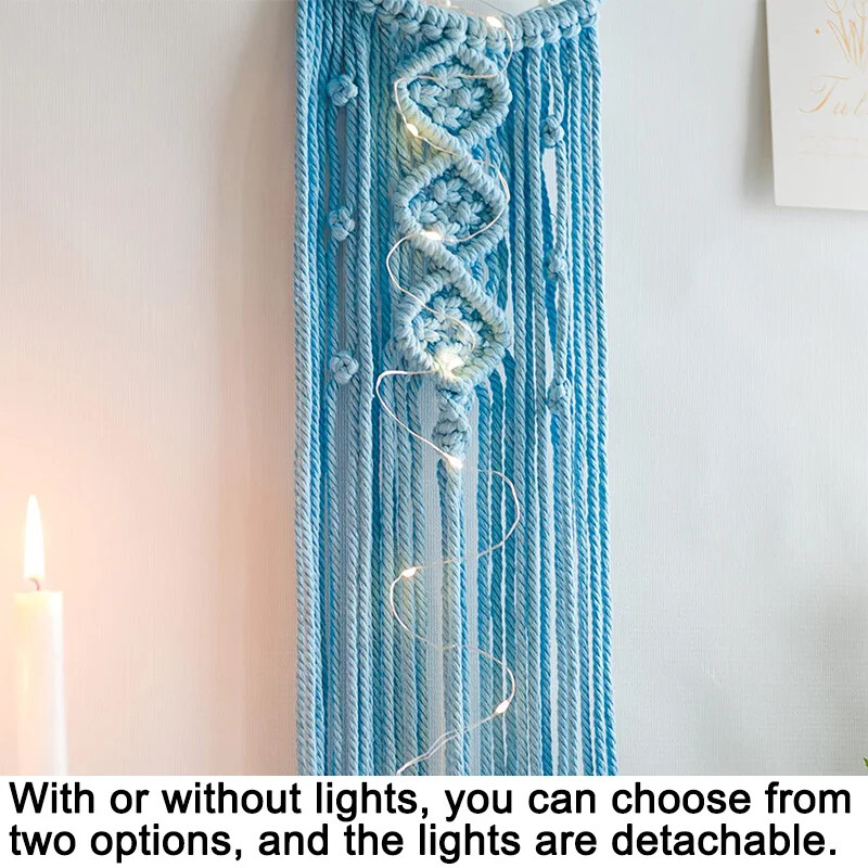 Captorul de vise Bohemian Moon cu lumină sau fără lumină, ciucuri Macrame Dreamcatcher Cadouri pentru fete, agățat pe perete decor acasă