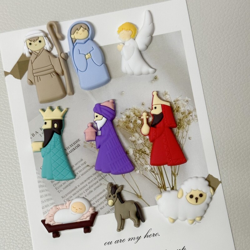 9 bucăți/Set Patch Frigider de Crăciun Mini Statuie PVC Autocolante Frigider de desene animate Accesorii DIY de Crăciun