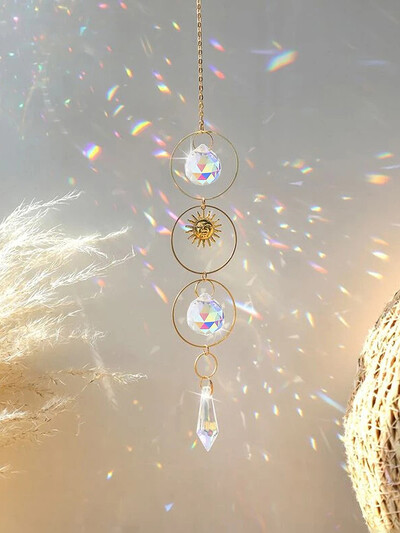 1 τεμ. Sparkling Star Moon CrystalSun ChaserWind ChimesPerfect for Home Decor Wedding Party Hanging and Outdoor Garden Rainbow Maker