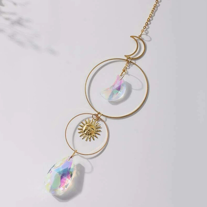 1 bucată de cristal strălucitor de stele, lună, urmăritor de soare, clopoței de vânt, perfect pentru decorarea casei, pentru petrecerea de nuntă, agățat și pentru curcubeu în grădină.