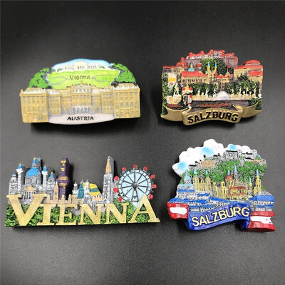 Cele mai noi vânzări fierbinți Austria Viena Salzburg Rășină Stereo 3d Magneți pentru frigider Suveniruri creative Autocolant pentru tablă albă