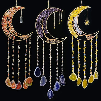 7 Chakra Color Gemstone Dream Catchers Φυσικός Αχάτης Κήπος Διακόσμηση σαλονιού Wind Chime Διακόσμηση τοίχου Moon Gem Dream Catchers