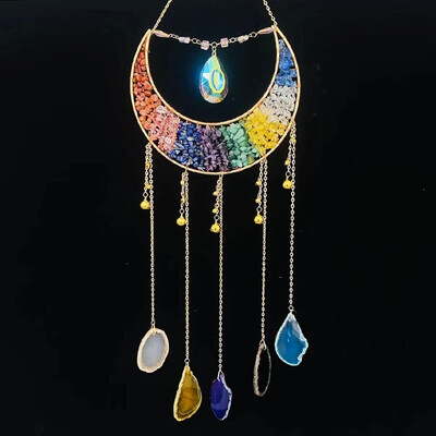 7 Chakra Color Gemstone Dream Catchers Φυσικός Αχάτης Κήπος Διακόσμηση σαλονιού Wind Chime Διακόσμηση τοίχου Moon Gem Dream Catchers